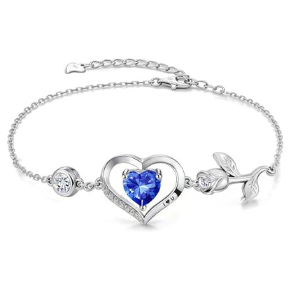 1CT Rose Heart Birthstone Bracelet for Women Love Gift - style: 09-Sept Sapphire Silver