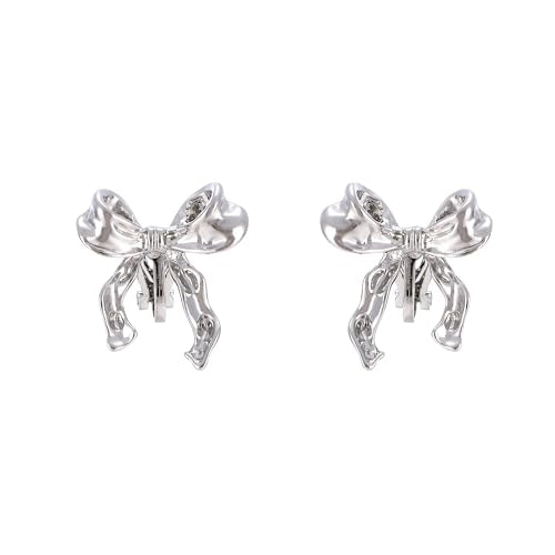 Women's Statement Clip-On Earrings Hypoallergenic Lightweight Clip Earrings - color: silver bow