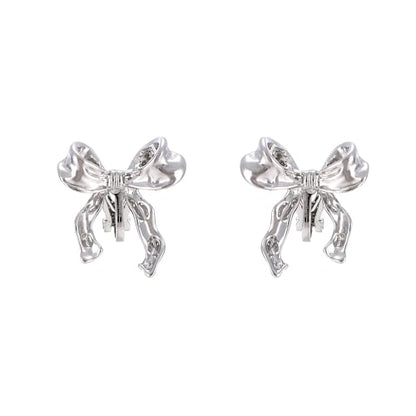 Women's Statement Clip-On Earrings Hypoallergenic Lightweight Clip Earrings - color: silver bow