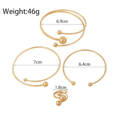 Rrdaily Layered Gold Plated Sphere Spiral Bangle Rings Set for Women,Open Twisted Geometric Wrist Cuff Bracelets Punk Party Accessories Trendy Jewelry Present
