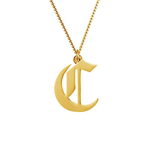 Women's Old English Initial Necklace 18K Gold Plated Stainless Steel Letter Pendant Gift - style: C