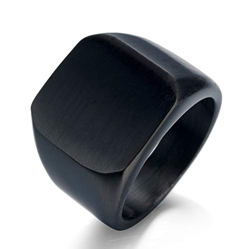 Stainless Steel Signet Ring for Men Solid Square Biker Rings Matte Brushed/Polished Finish - color: Brushed, Black