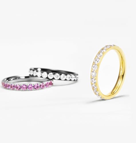 TIGRADE 3mm Women Titanium Engagement Ring Cubic Zirconia Eternity Wedding Band Size 3-13.5 - color: Gold