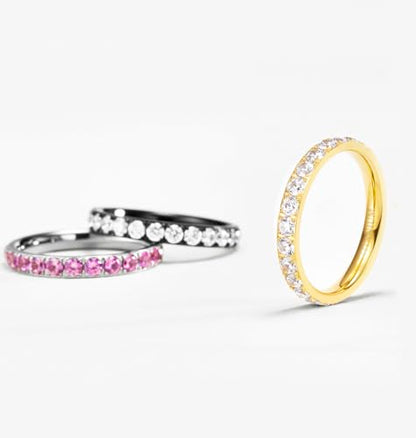 TIGRADE 3mm Women Titanium Engagement Ring Cubic Zirconia Eternity Wedding Band Size 3-13.5 - color: Gold