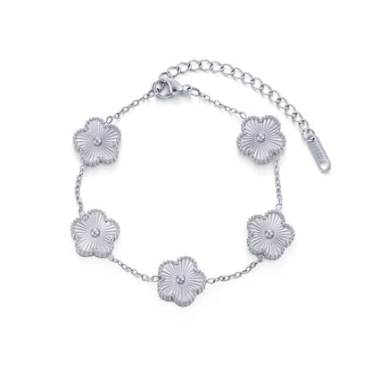 TICVSS Four Leaf Clover Bracelet for Women 18K Gold Plated Stainless Steel Lucky 4 Leaf Gold Link Bracelet Jewelry Gift for Women - color: Silver