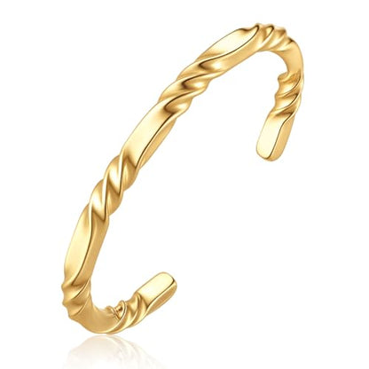 Hisatan Stainless Steel Mens Cuff Bracelet, Minimal Twist Cool Antique Retro/Silver/Black Open Metal Cuff Bangle Bracelets for Men, 65/70mm - color: Gold
