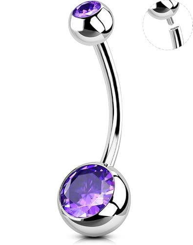 OUFER Belly Button Rings Surgical Steel, Internally Threaded Belly Rings | 14G Belly Piercing Jewelry, 10/12/14/16mm Beachy Belly Button Rings, Silver/Gold Navel Piercing Jewelry For Women Men - color: Purple, size: 14G 16MM