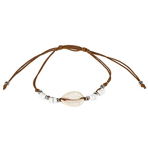 BlueRica Adjustable Cord Anklet Bracelet with Colored Beads & Cowrie Shell Pendant