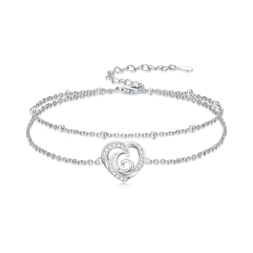 Dorunmo Initial Anklet 925 Sterling Silver Letter A-Z Layered Heart Anklet Beach Jewelry Birthday Gifts for Women - color: G