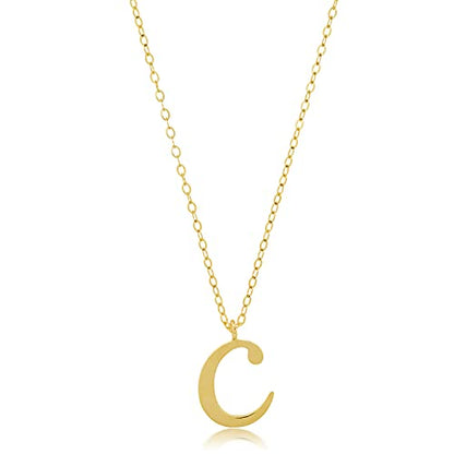 MAX + STONE 10k Solid White or Yellow Gold Dainty Script Initial Extendable Necklace, 16+2 inches - style: 10k Yellow Gold / Letter C