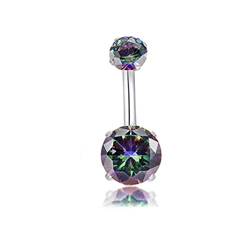 HQLA 14G Belly Button Rings Surgical Stainless Steel Round Cubic Zirconia Navel Barbell Stud Body Piercing - color: Black Colorful