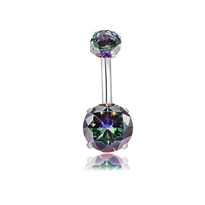 HQLA 14G Belly Button Rings Surgical Stainless Steel Round Cubic Zirconia Navel Barbell Stud Body Piercing - color: Black Colorful