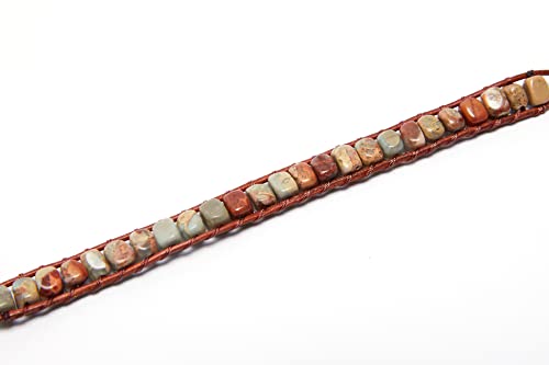 7 Chakra Bracelet Bohemian Handmade Leather Wrap Healing Protection Natural Stone Yoga Beaded Bracelets Boho Friendship Jewelry - color: Gray Turquoise