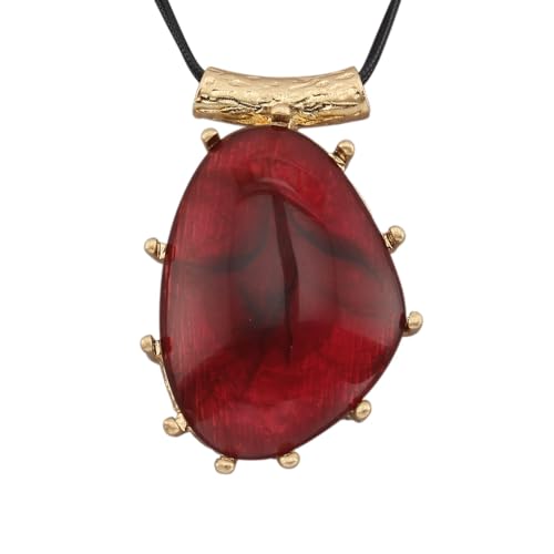 Jeilwiy Chunky Necklaces for Women Leather Cord Necklace with Pendant Boho Long Sweater Necklace Vintage Jewelry - style: Big Red Pendant Necklace