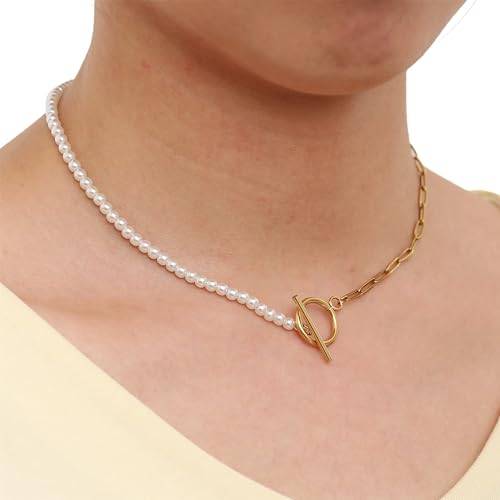 Dainty Pearl Necklace for Women Gold Plated Bridal Wedding Jewelry Trendy Cute Lariat Pearl Pendant Drop Charm Choker Stackable Necklace Gift for Women Mom Sister Daughter - color: F.Chain Pearl