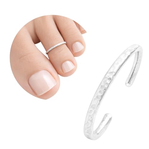 Ellie J Maui 14K Gold Filled Toe Rings for Women Adjustable Open Back Hammered Toe Ring Handmade Non Tarnish Dainty Gold Toe Ring Summer Beach Foot Jewelry (Rose Gold, Silver, Gold) - color: Sterling Silver