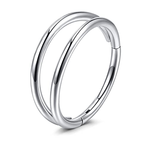 Double Hoop Nose Ring - Silver Gold Diamond 316L Surgical Steel Cartilage Earring Helix Hoops 20g 18g 16g - color: double hoop silver