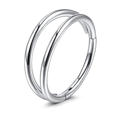 Double Hoop Nose Ring - Silver Gold Diamond 316L Surgical Steel Cartilage Earring Helix Hoops 20g 18g 16g - color: double hoop silver