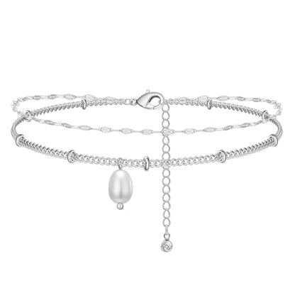 NIXMAX Gold Anklets for Women, Waterproof Chain Trendy Ankle Bracelets | Non Tarnish, Adjustable Fit, 14K Gold Plated, Dainty Layered Looks, Summer Beach Vacation Body Jewelry, Gifts for Women - color: Silver-Pearl