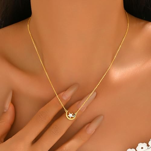 925 Sterling Silver Crescent Moon Necklace for Women | Crescent Choker Necklace 14K Gold Plated Dainty Half Moon Pendant Necklace for Mother Daughter Wedding Jewelry Gift - color: Gold-2