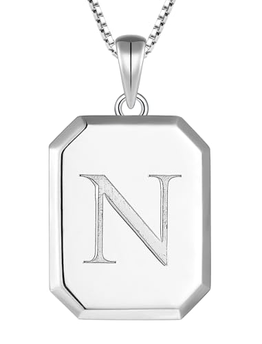 YL Initial Necklace 925 Sterling Silver Square/Round/Heart Letter Pendant A-Z Alphabet Polished Jewelry for Women - color: Letter-N, style: Square Shaped