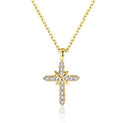 Gold Plated Pendant Necklaces for Women Cubic Zirconia Accent 18 Inch Adjustable Chain Hypoallergenic Gift for Wife Mom Birthday Valentines Day - style: CZ cross