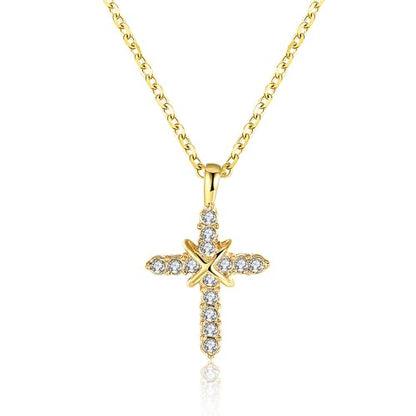 Gold Plated Pendant Necklaces for Women Cubic Zirconia Accent 18 Inch Adjustable Chain Hypoallergenic Gift for Wife Mom Birthday Valentines Day - style: CZ cross