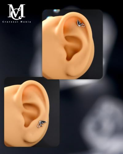 CM Crareesi Mania Helix Stud Earrings 16G Burn Silver Bat Helix Piercing Jewelry 316L Stainless Steel Cartilage Studs Flat Back Earrings Gothic Labret Lip Rings
