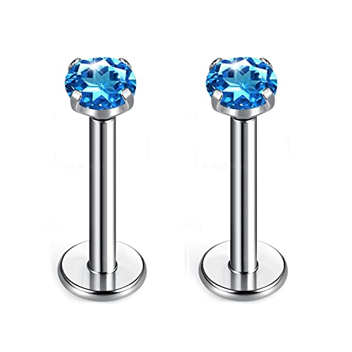 BelezaDosas G23 Titanium Labret Studs Threadless 16G Lip Rook Lobe Tragus Helix Cartilage Push Back Earring Piercing Jewelry - style: 1 pair Topaz Blue