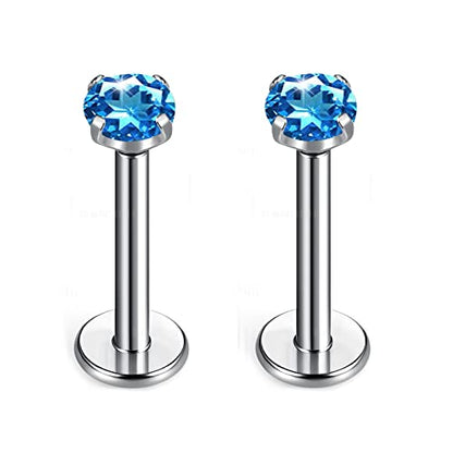 BelezaDosas G23 Titanium Labret Studs Threadless 16G Lip Rook Lobe Tragus Helix Cartilage Push Back Earring Piercing Jewelry - style: 1 pair Topaz Blue