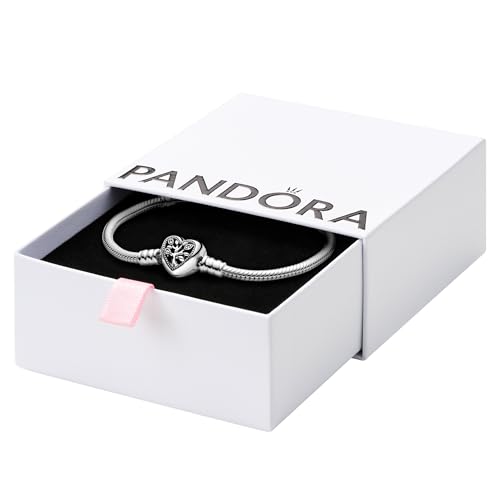 PANDORA Family Tree Heart Clasp Snake Chain Bracelet - color: Silver, size: 6.3