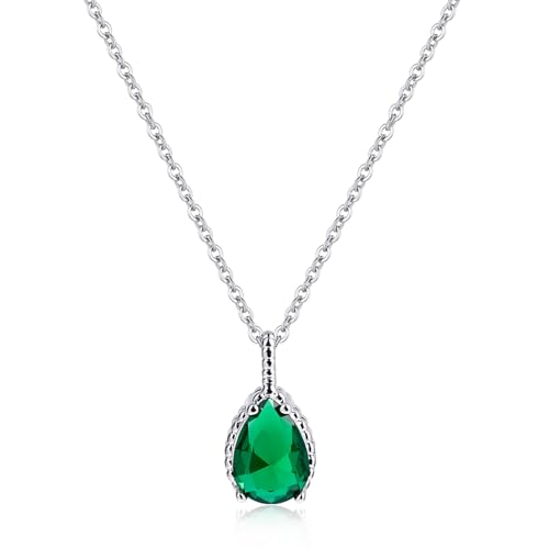 Teardrop Pendant Necklace for Women - Sterling Silver Birthstone Crystal Necklace Gift - color: Emerald