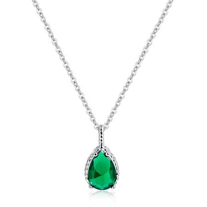 Teardrop Pendant Necklace for Women - Sterling Silver Birthstone Crystal Necklace Gift - color: Emerald