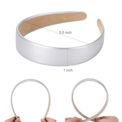 WantGor 1 Inch PU Leather Headband, Wide Padded Hairband Fashion Hair Bands | Cute Womens Headbands Holiday DIY Hair Accessories (Silver) - color: Silver