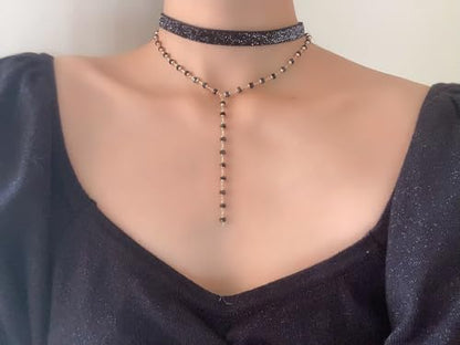 MOMOCAT Lace Choker Necklace for Women Bridal 90s Gothic Tatoo Choker Collar Kawaii Chocker Necklace Flower Ribbon Lolita Accessories - color: black and gold