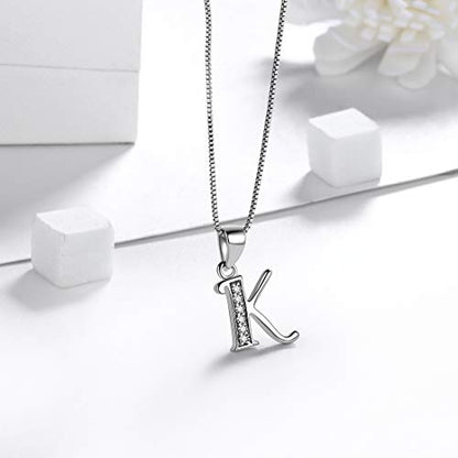 Aurora Tears Letter Necklace Initial 925 Sterling Silver Alphabet Pendant Crystal Name Gift Women Cubic Zirconia Jewelry - color: K
