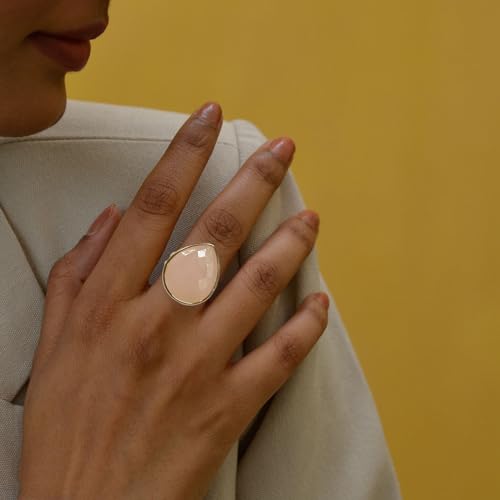 Crystal Ring for Women, Natural Rose Quartz Green Fluorite Ring for Her, Teardrop Shape Gemstone Ring, Handmade rose quartz Jewelry Adjustable Ring. - color: Rose Quartz