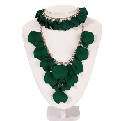 MOLOCH Flower Jewelry Sets for Women Rose Flower Petal Necklace Earrings Bracelets Set Layered Statement Accessories Summer Beach Party Jewelry Gifts - color: Green