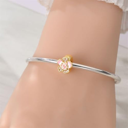 2pcs Stopper Spacer Beads for Pandora Bracelets, Sterling Silver Cross Ladybug Clip Spacer Charms For Bracelet DIY Jewelry Gift - color: Gold Flower