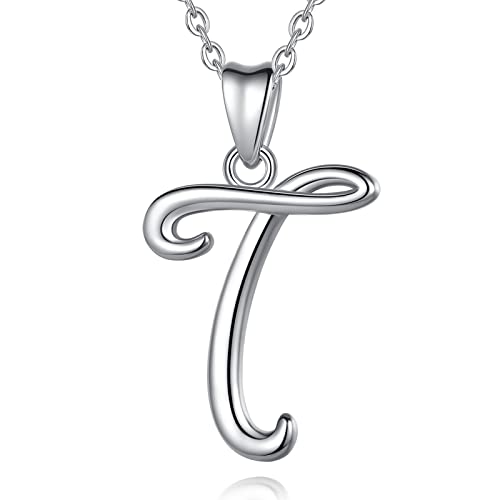 EUDORA Sterling Silver Initial Necklaces for Women, Classic 26 Letter Neckless Gifts for Girls, Sister, Mother Daughter, 18 inch Chain - style: T