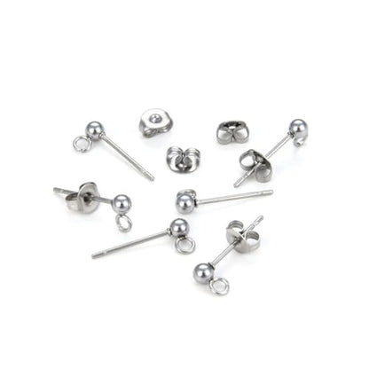50pcs Adabele 316 Grade Surgical Stainless Steel Hypoallergenic Earring Posts 3mm Small Ball Post Open Ring 50pcs Earnut Backs DIY Earrings Jewelry Making SEF218-3 - size: 3mm (0.12 Inch) Ball Post