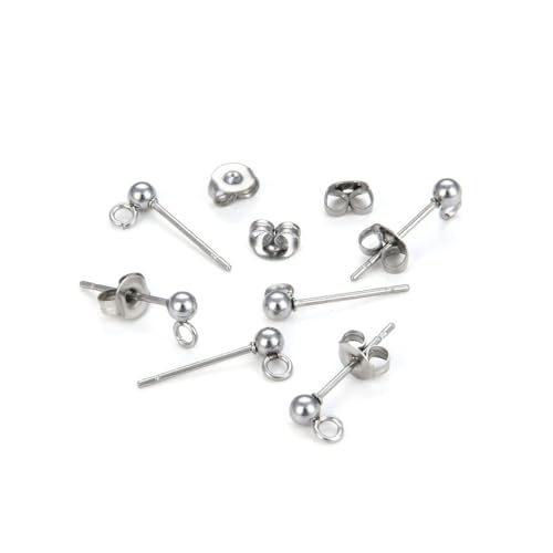 50pcs Adabele 316 Grade Surgical Stainless Steel Hypoallergenic Earring Posts 4mm Ball Post Open Ring 50pcs Earnut Backs DIY Earrings Jewelry Making SEF218-4 - size: 4mm (0.16 Inch) Ball Post