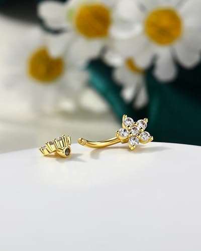 Minimalist Flower Rook Piercing Jewelry, 16G 5A CZ Eyebrow Piercing, Stainless Steel Rook Lobe Earrings 6/8MM - color: YG-8MM