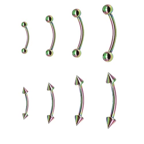 BLISI G23 Solid Titanium Eyebrow Piercing Jewelry, Gold Black Rose Gold Silver Pink Rainbow Eyebrow Rings 16G Curved Barbell,Tiny Vertical Labret Lip Jewelry Rook Piercing Jewelry for Women and Men - color: Rainbow 1