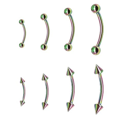 BLISI G23 Solid Titanium Eyebrow Piercing Jewelry, Gold Black Rose Gold Silver Pink Rainbow Eyebrow Rings 16G Curved Barbell,Tiny Vertical Labret Lip Jewelry Rook Piercing Jewelry for Women and Men - color: Rainbow 1