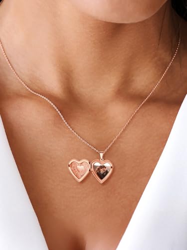 U7 Women Locket Necklace, Heart Photo Lockets Hold Picture, Gift Box Packed | Gold/Silver/Rose Locket Charm, Custom Picture and Engravement Heart Pendant, 20" Chain, Personalized Gift for Mom Wife Friend - color: 01# Rose Gold Heart