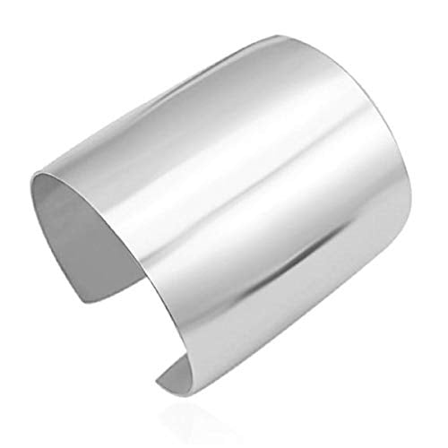 COLORFUL BLING Punk Alloy Hollow Geometric Smooth Polished Gold Hoop Open Cuff Wide Bracelet Bangle Wrist Jewelry for Women Lady - color: silver solid short