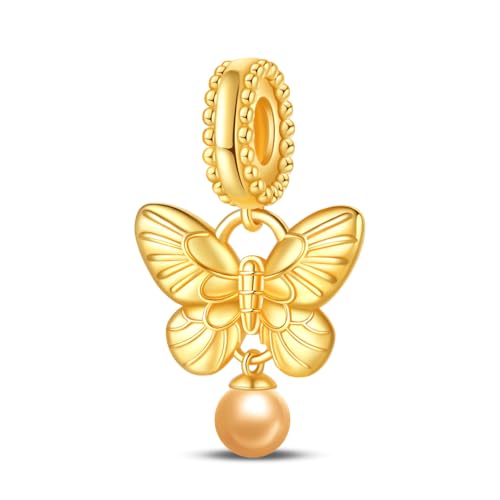 Pandach Animal Charm Bead fits Charms Bracelets for Woman-925 Sterling Silver Dangle Pendant Bead,Jewelry Beads Gifts for Women Bracelet&Necklace - style: Butterfly Gold Pendants