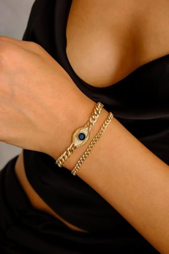 SOFYBJA 18k Gold Plated Personalized Chunky Cuban Oval Link Chain Bracelets for Men Toggle Rope Bracelet Jewelry for Women - style: Devil's Eyes