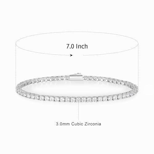 3/4/5mm Tennis Bracelet, 18k White Gold Plated 3MM/4MM/5MM Iced Out Round Cubic Zirconia Tennis Bracelet for Women Men 6.5/7/7.5 Inches - color: 3MM White Gold, size: 6.5 inch